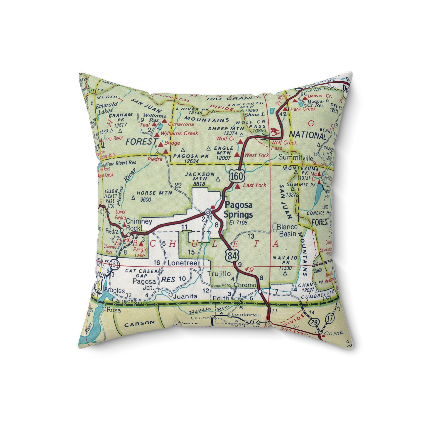 Pagosa Springs Colorado vintage map pillow