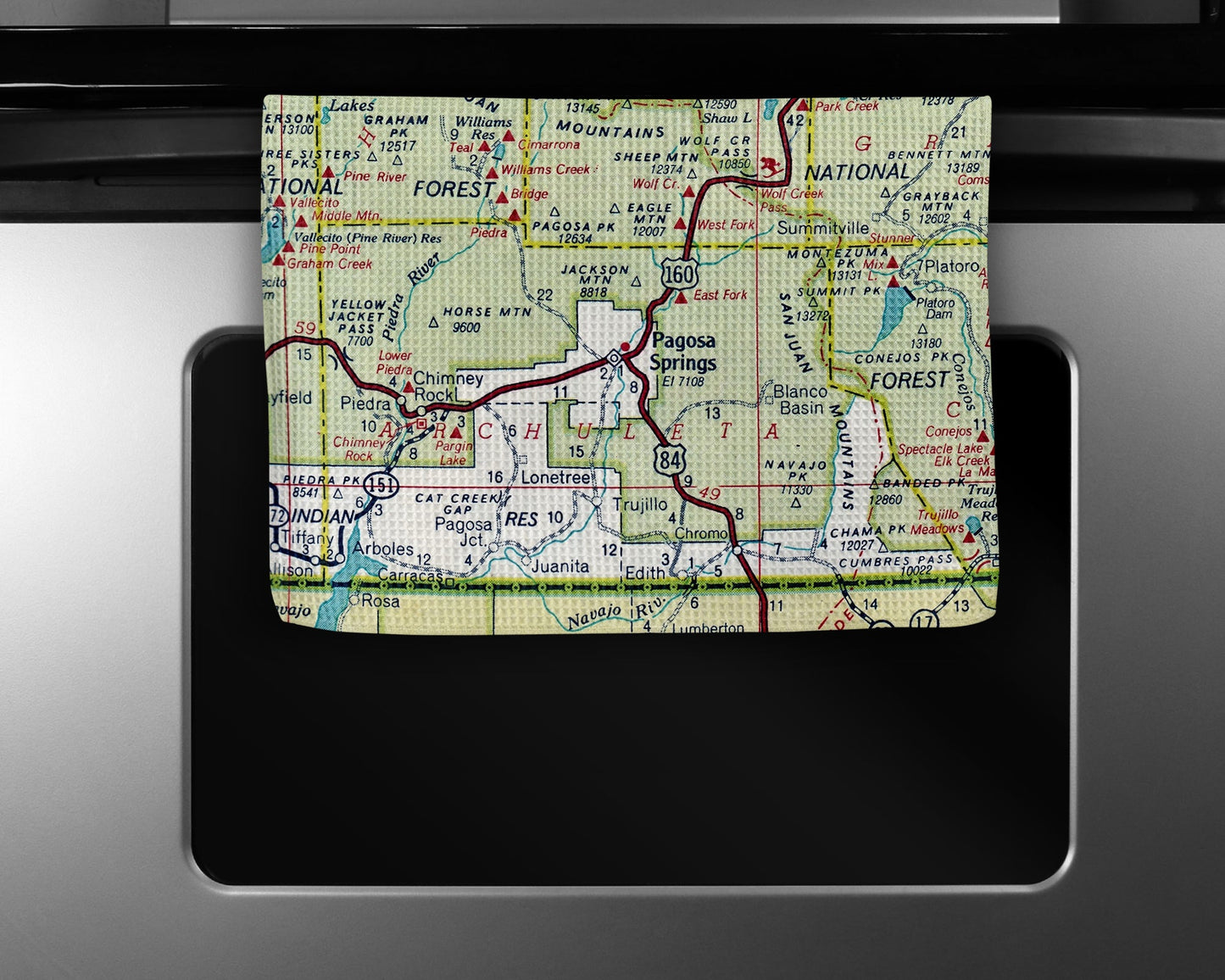 Pagosa Springs Colorado Map Tea Towel | Waffle-Weave Kitchen Towel Gift