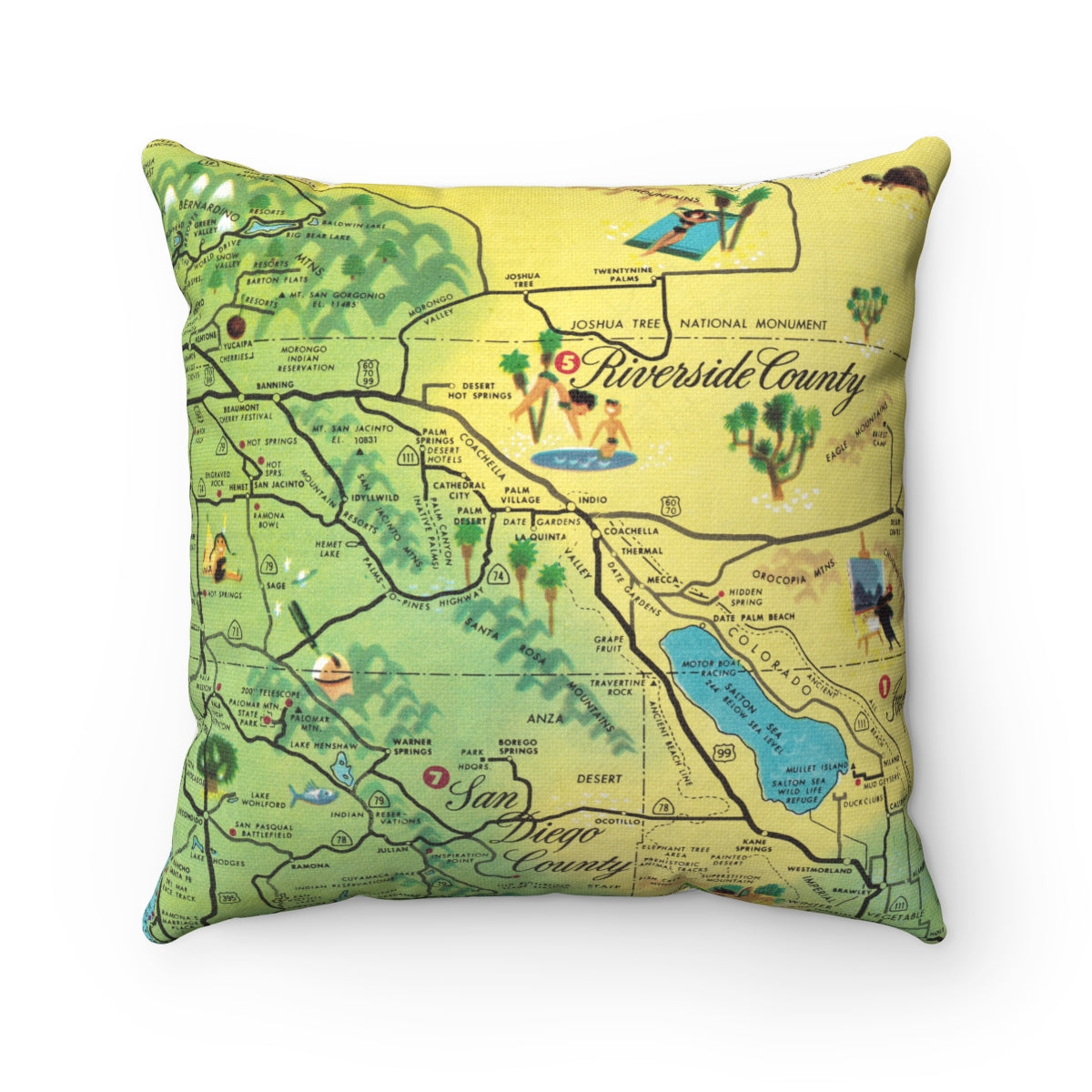 Palm Springs California vintage map pillow