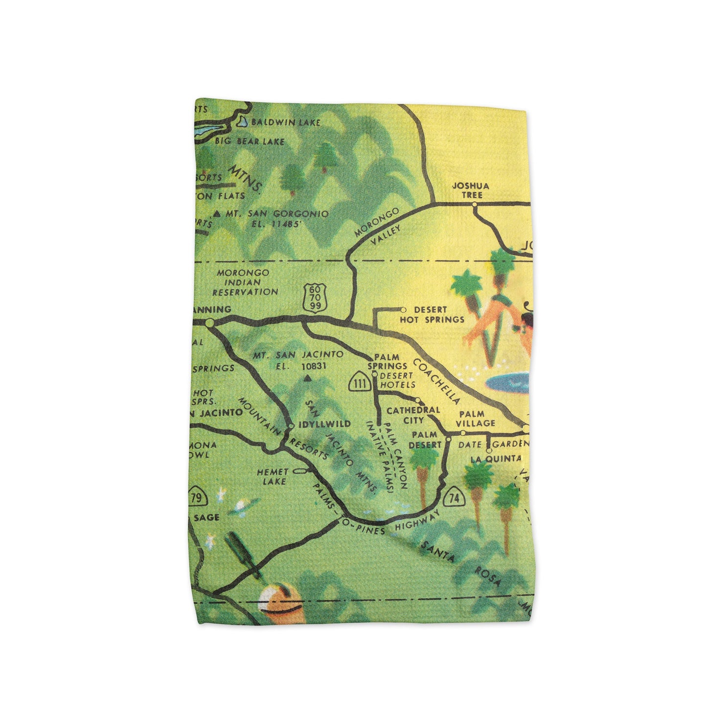 Palm Springs California Map Tea Towel | Waffle-Weave Kitchen Towel Gift