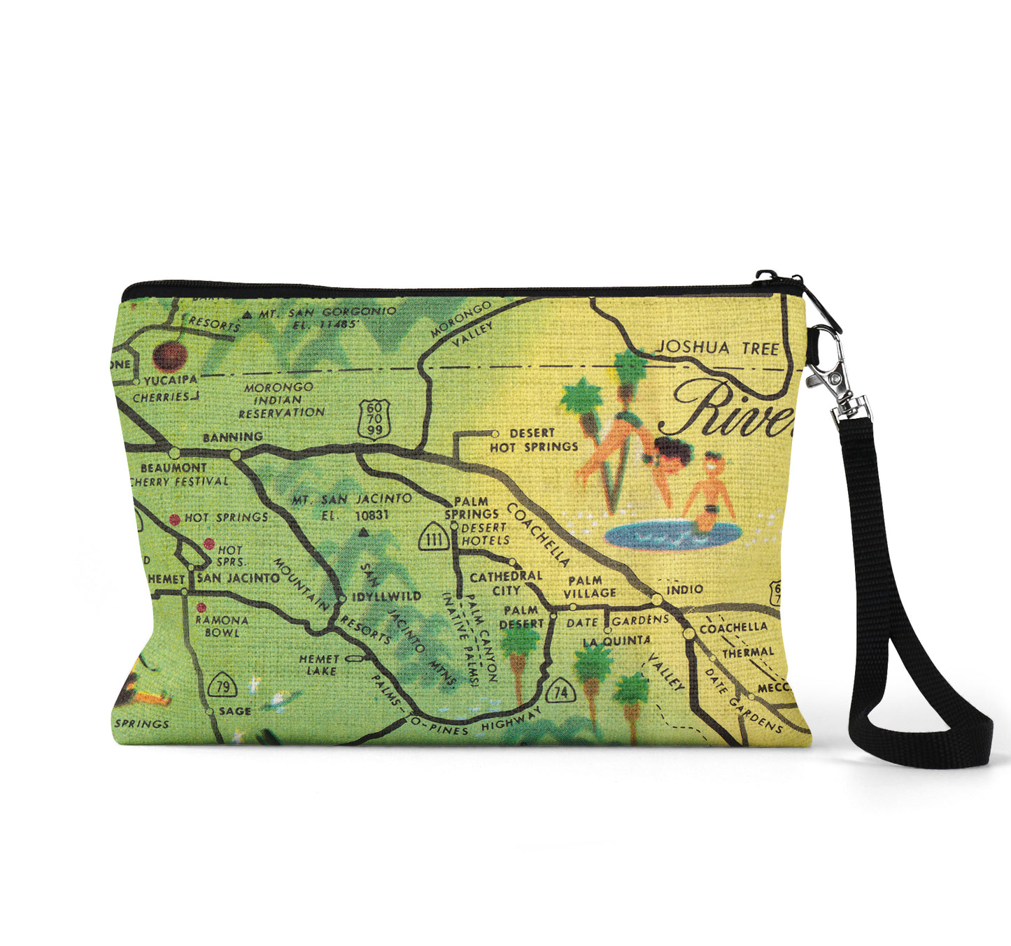 Palm Springs California map wristlet travel pouch