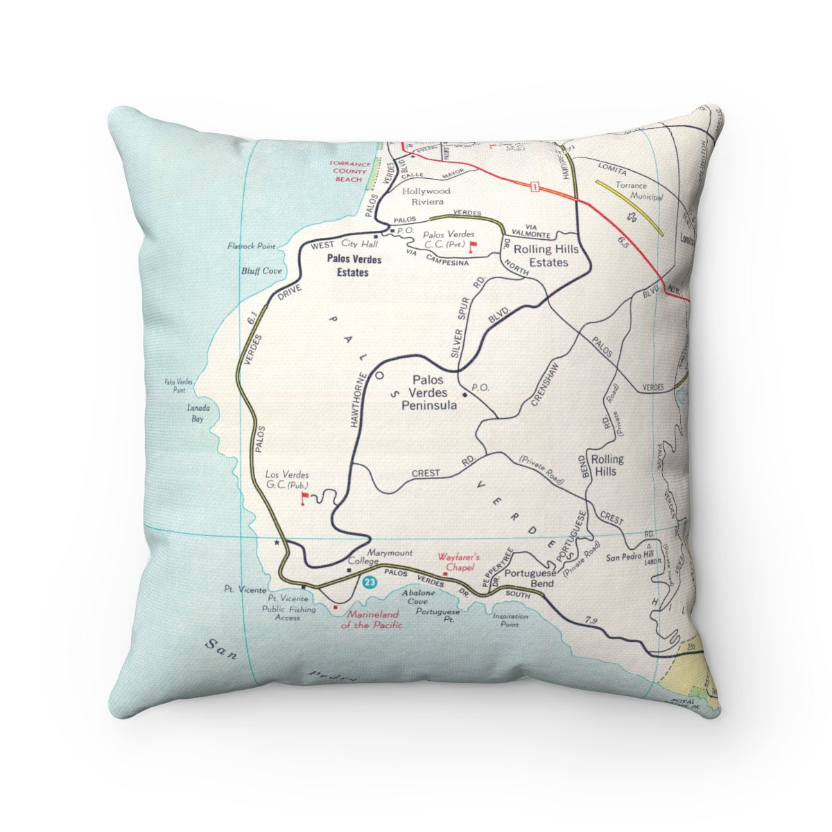 Palos Verdes California vintage map pillow