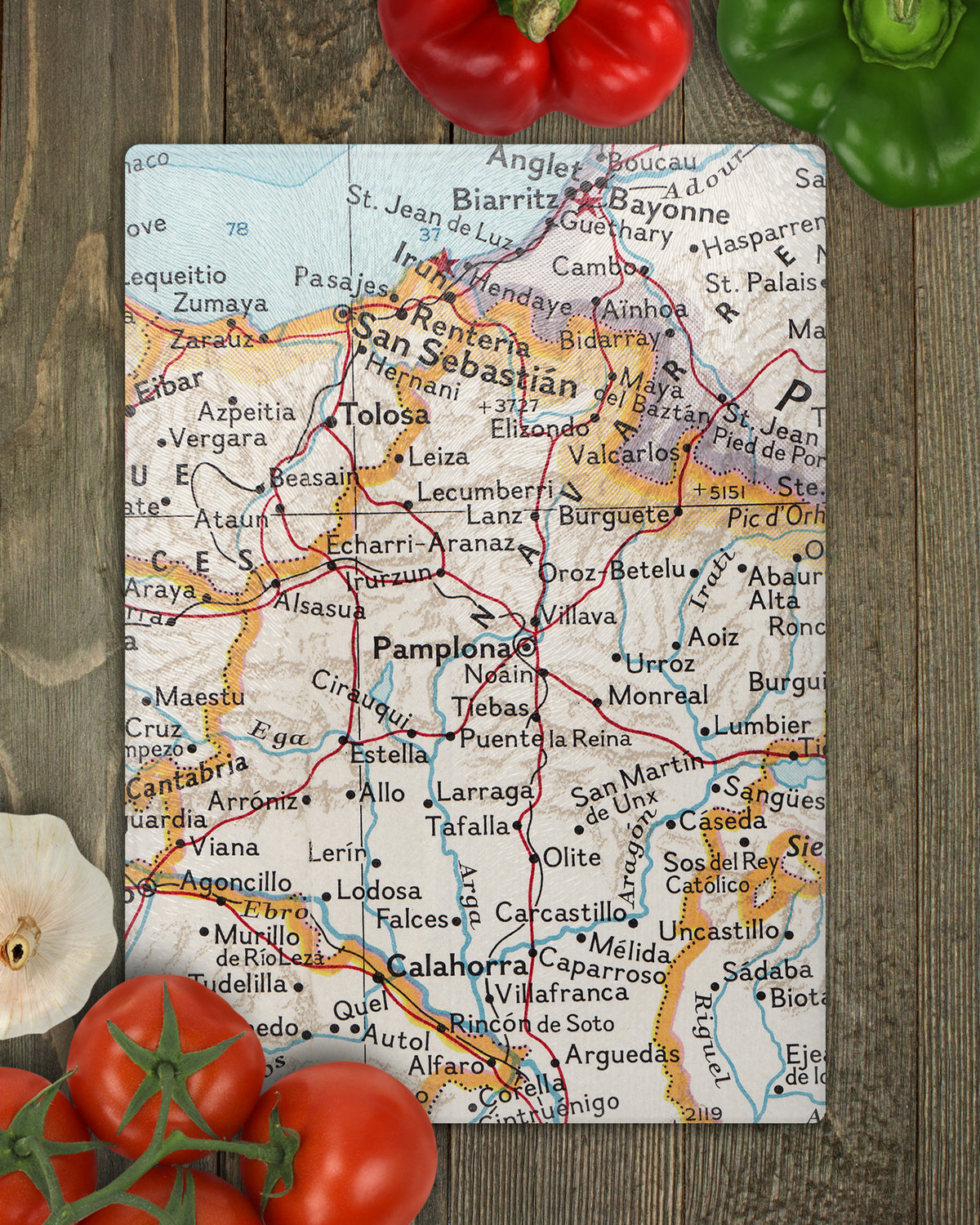 Pamplona Spain Vintage Map Glass Cutting Board | Travel Gift