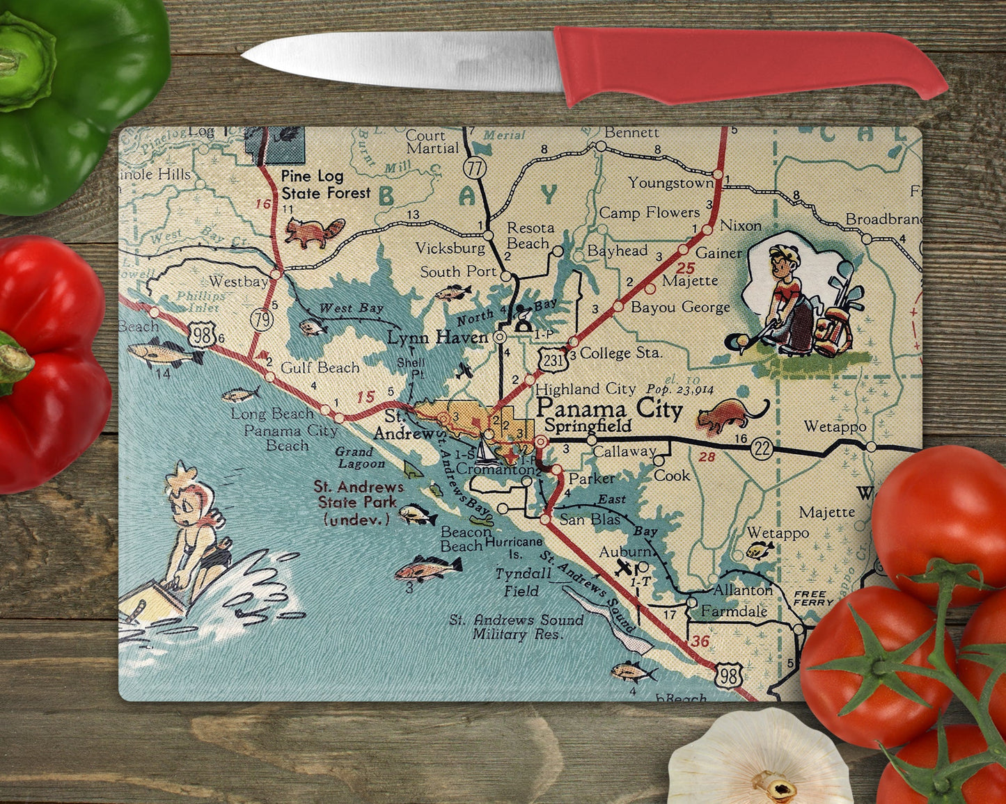 Panama City Florida Map Cutting Board | Travel Gift | Kitchen Decor