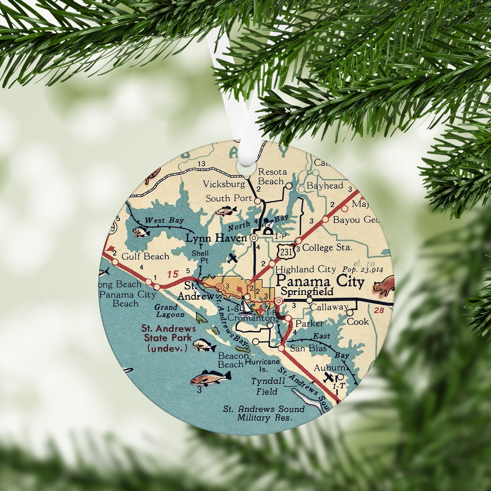 Panama City Florida Vintage Map Ornament