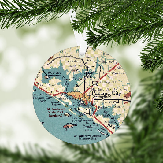 Panama City Florida Vintage Map Ornament