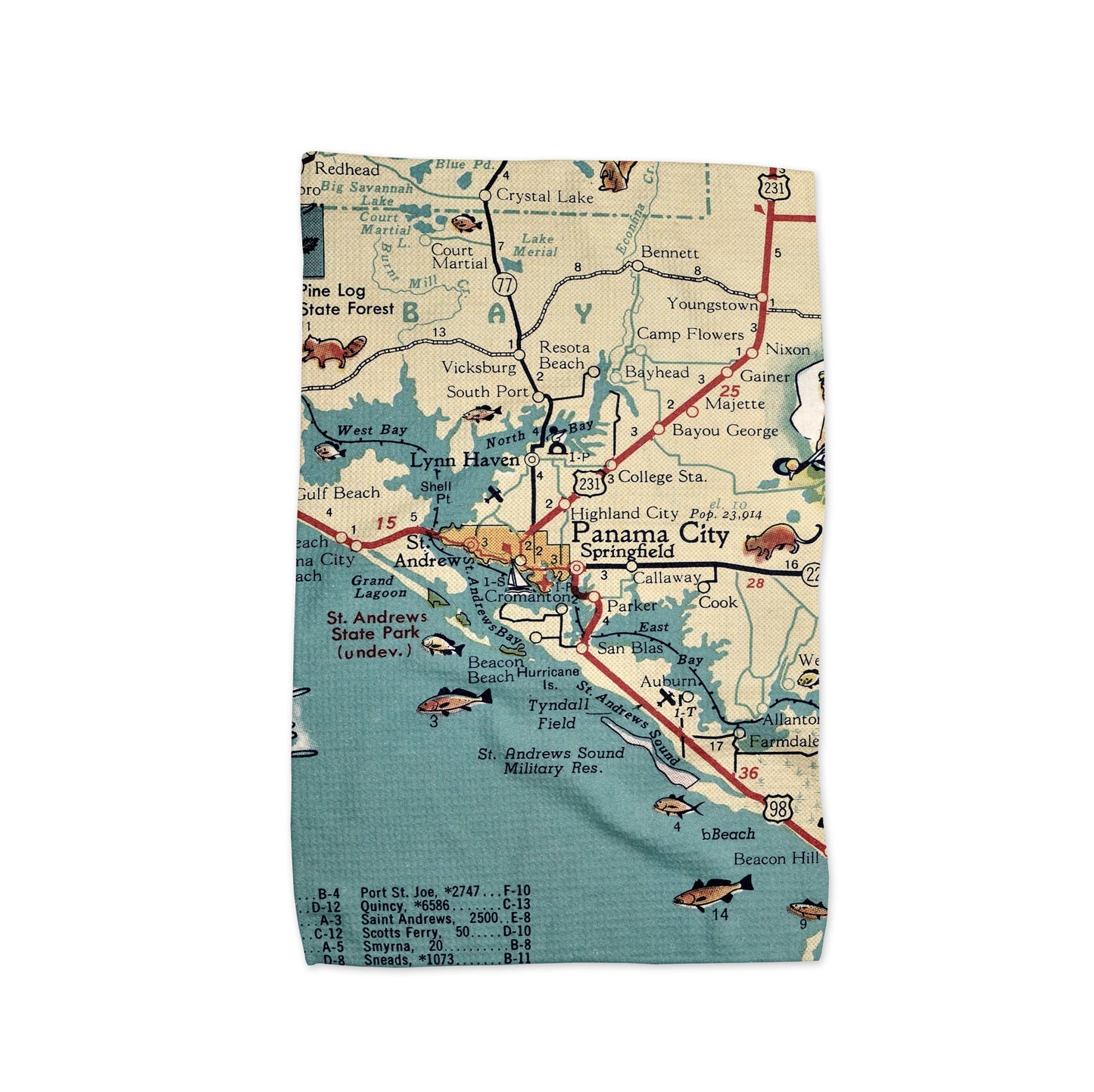 Panama City Florida Map Tea Towel | Waffle-Weave Kitchen Towel Gift