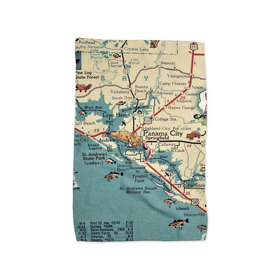 Panama City Florida Map Tea Towel | Waffle-Weave Kitchen Towel Gift