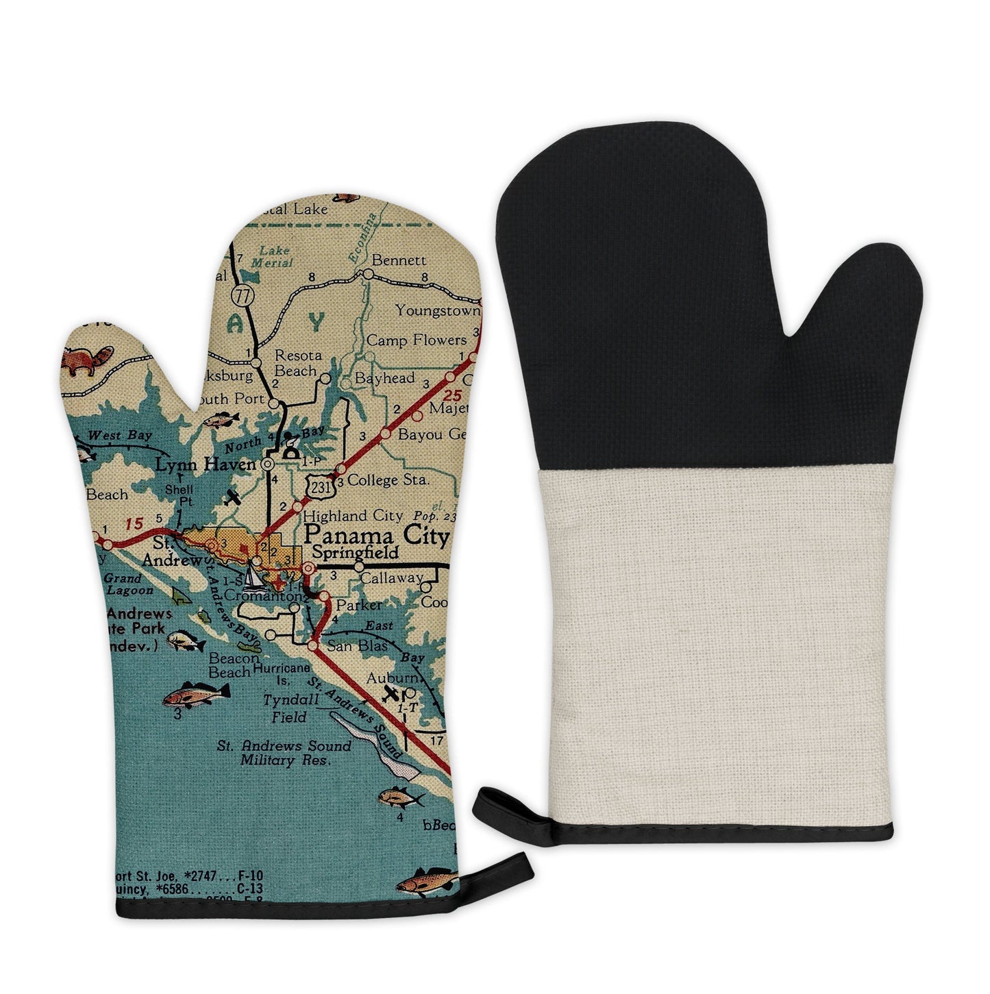 Panama City, Florida Map Oven Mitt | Vintage-Inspired Kitchen Gift