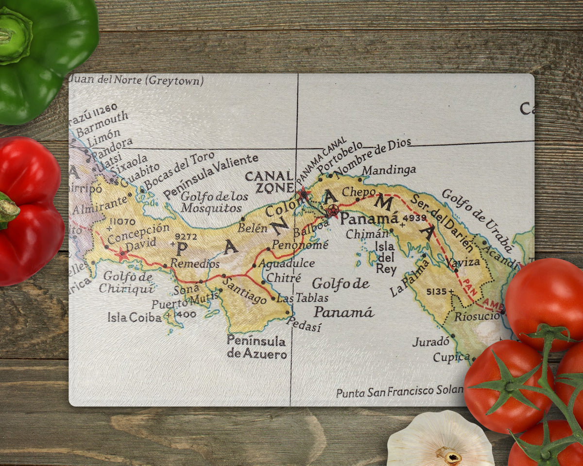 Panama Vintage Map Glass Cutting Board | Travel Gift