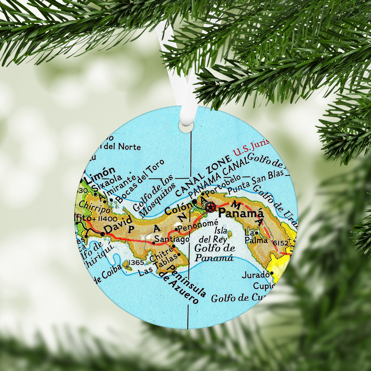 Panama Vintage Map Ornament | Panama Travel Christmas Ornament