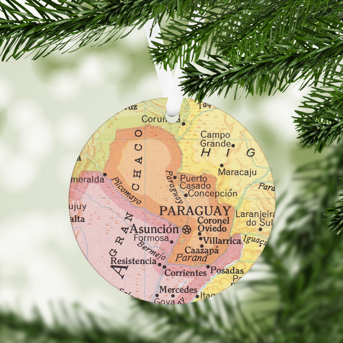 Paraguay Vintage Map Ornament | Paraguay Travel Christmas Ornament