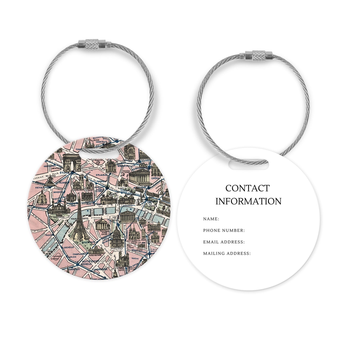 Paris France Map Luggage Tag | Vintage Paris Travel Bag Tag | European Travel Accessory