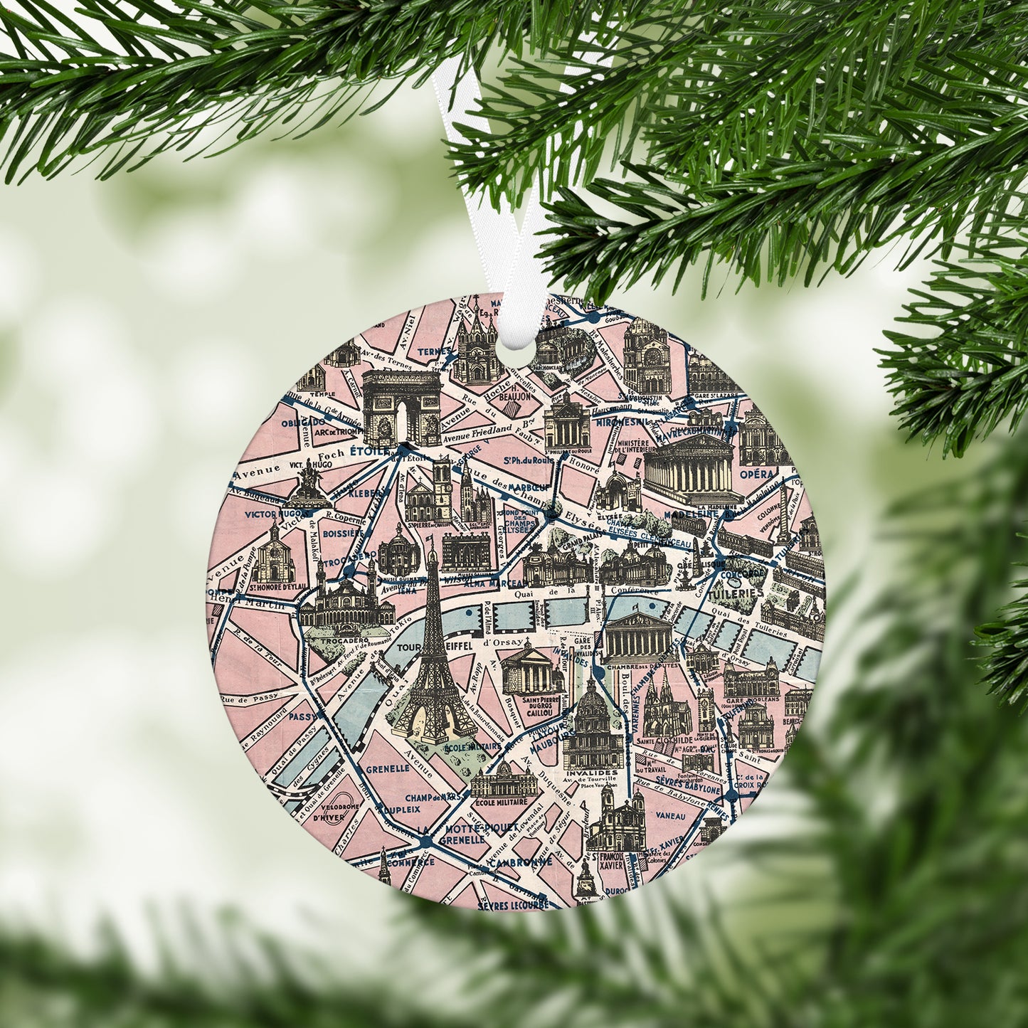 Paris France Vintage Map Ornament