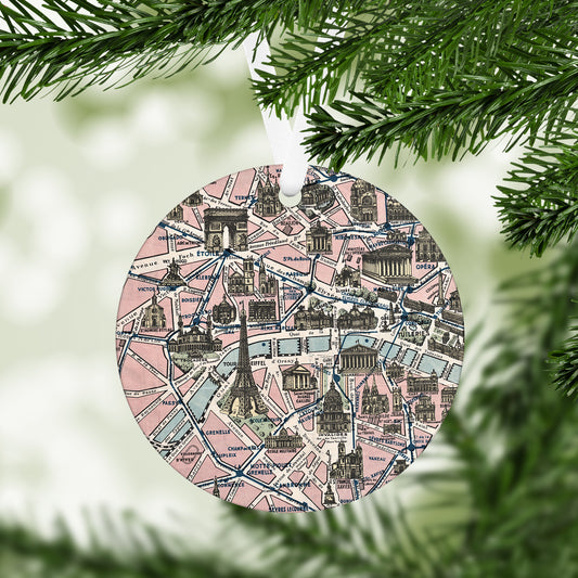 Paris France Vintage Map Ornament