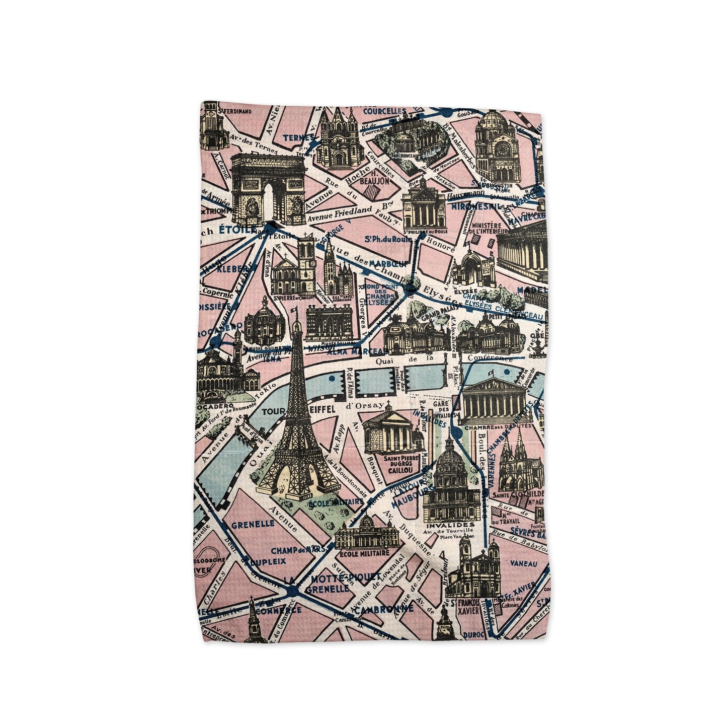 Paris France Map Tea Towel | Waffle-Weave Kitchen Towel Gift