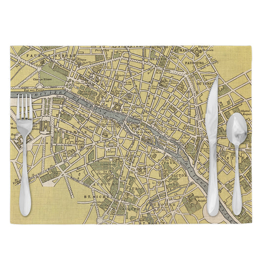 Paris France Vintage Map Placemats Set of 4