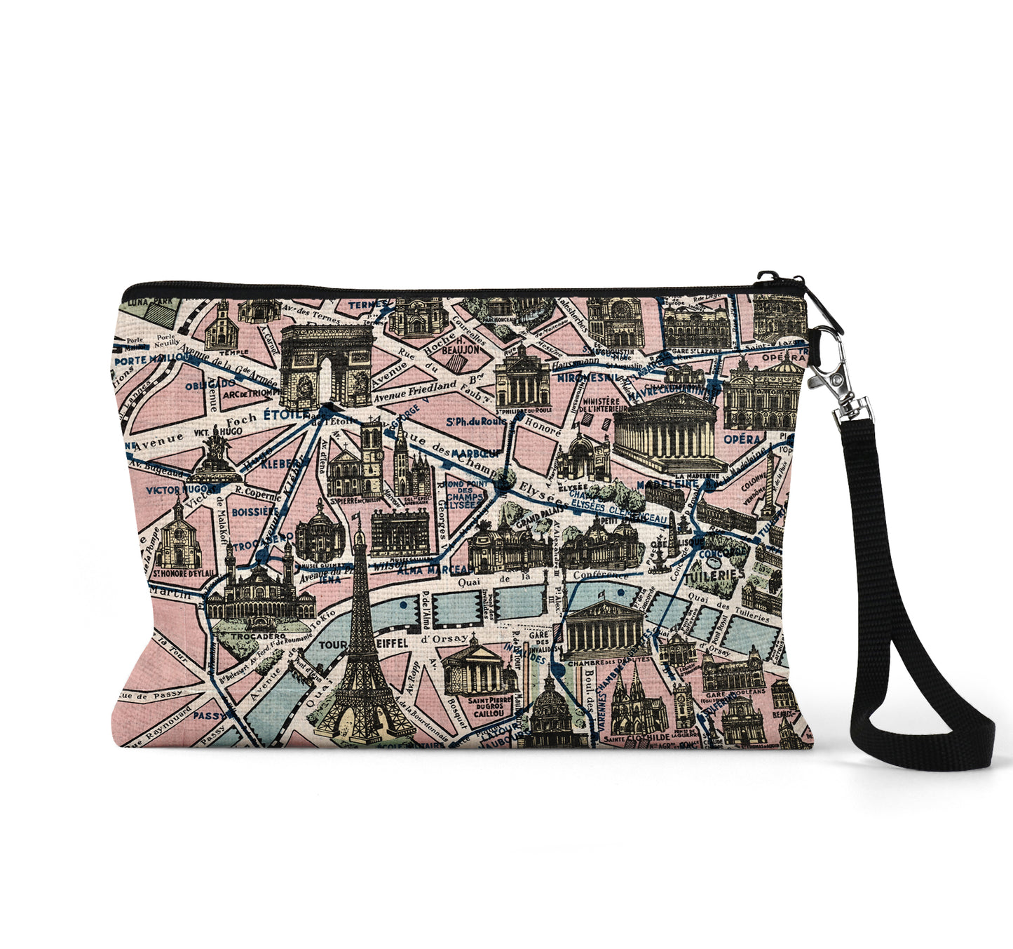 Paris Map Travel Pouch | Vintage Paris Travel Zipper Pouch | French City Accessory