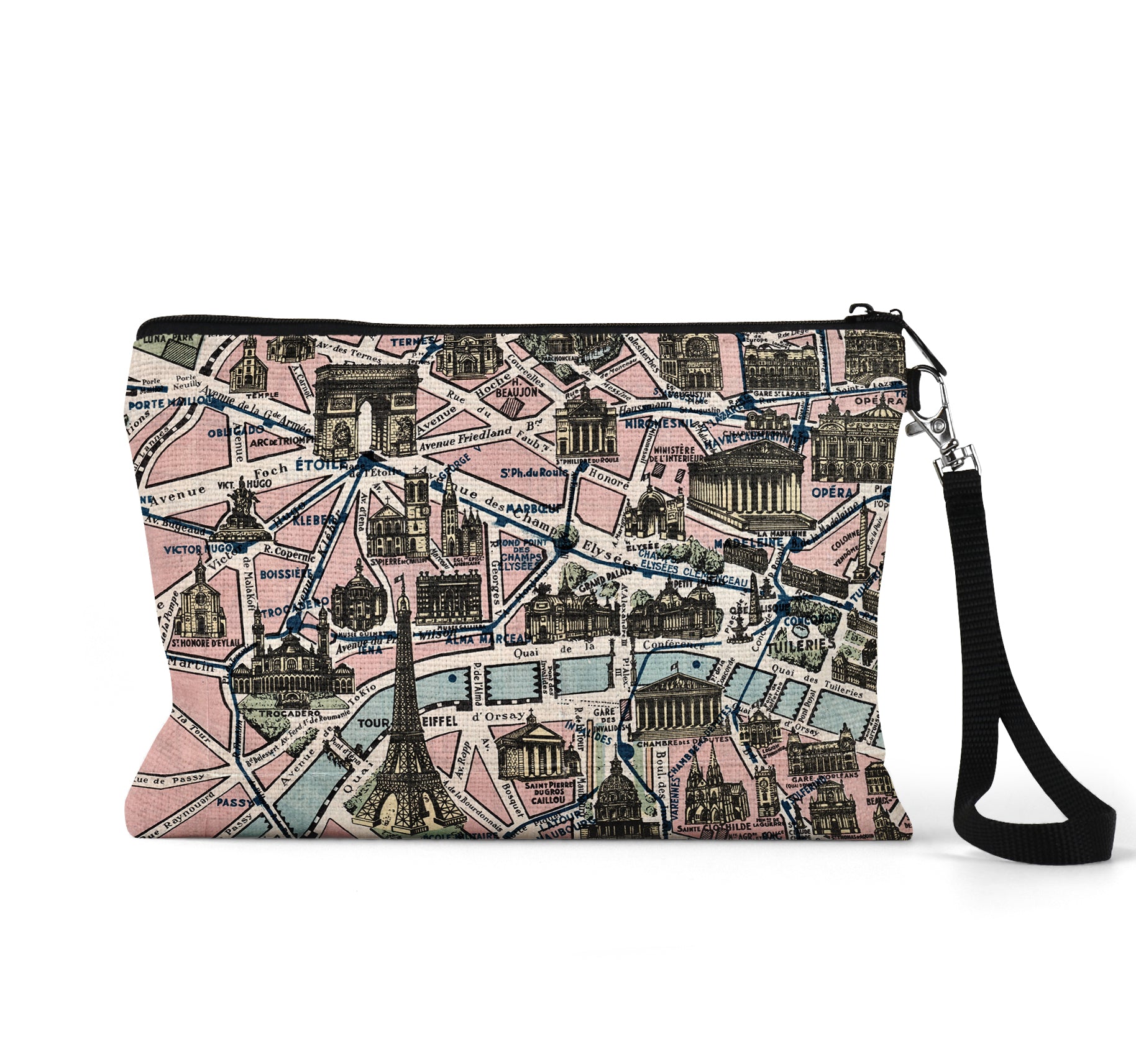 Paris France map wristlet travel pouch