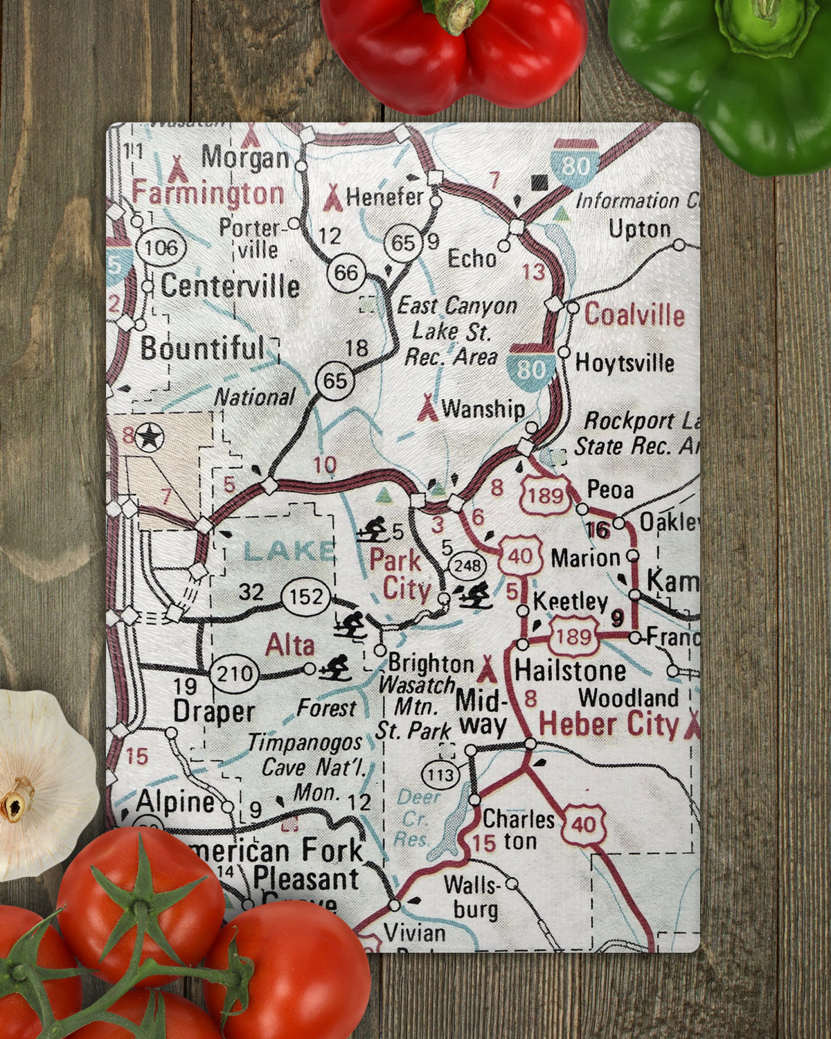 Park City Utah Vintage Map Glass Cutting Board