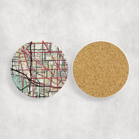 Park Ridge Illinois Map Coasters | Set of 4 Vintage Park Ridge Illinois Drink Coasters | Travel-Inspired Home Decor