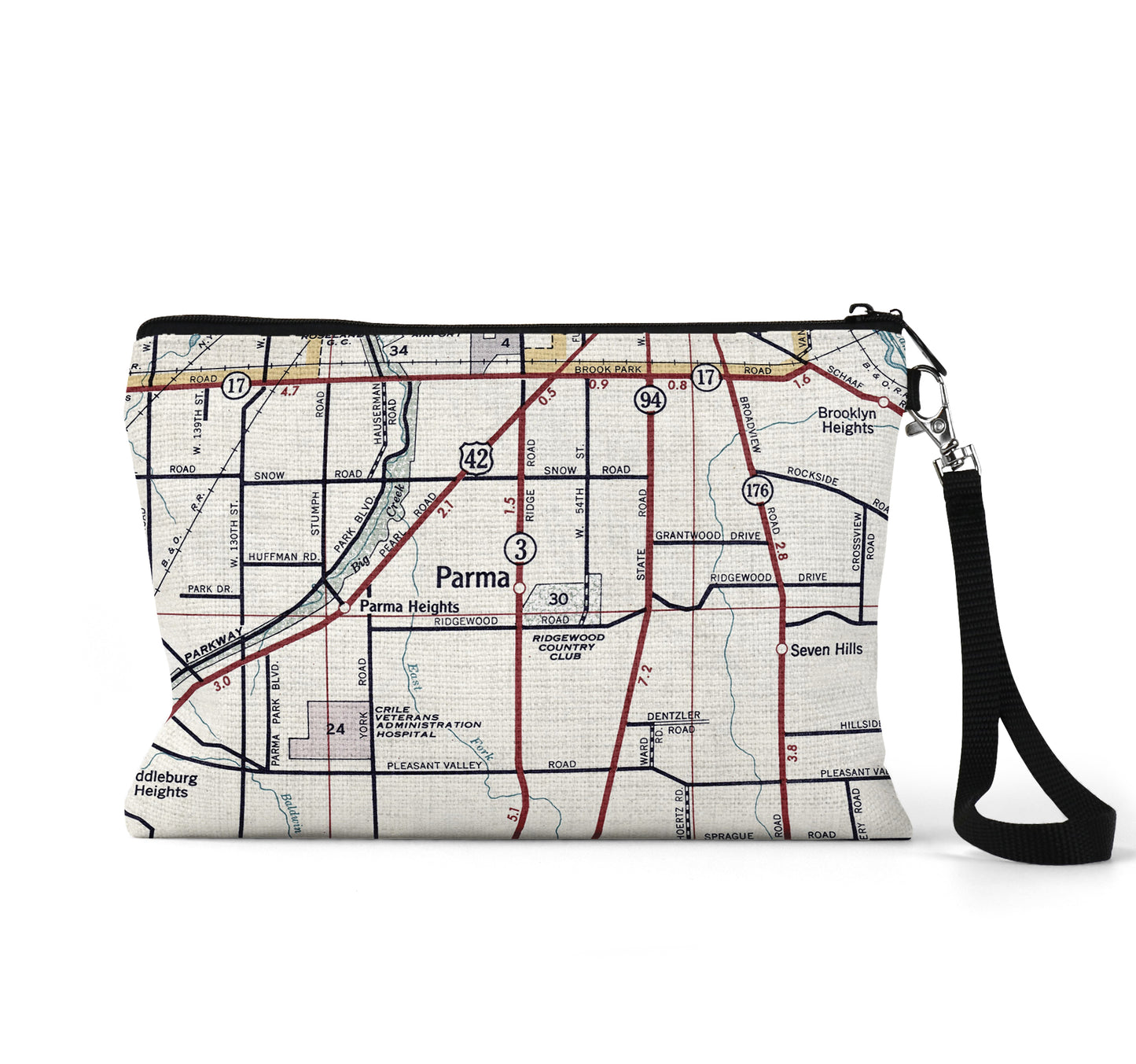 Parma Ohio map wristlet travel pouch