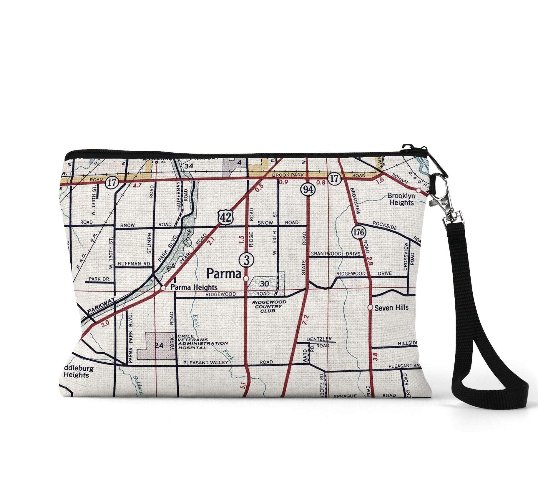 Parma Ohio map wristlet travel pouch