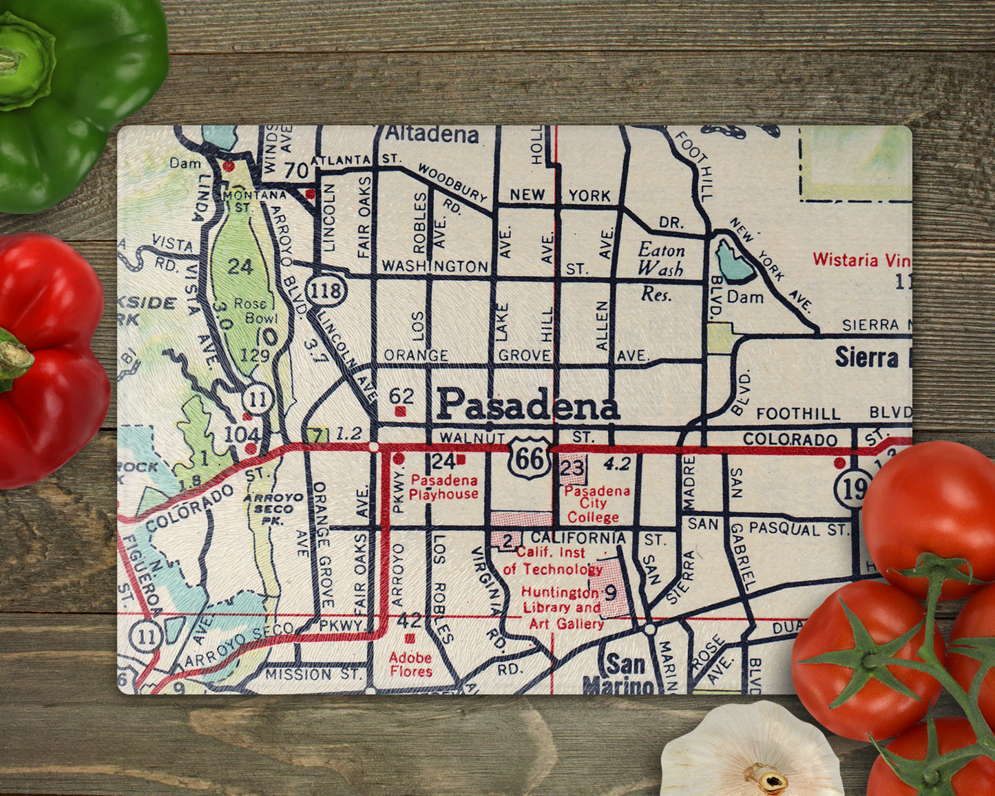 Pasadena California Vintage Map Glass Cutting Board