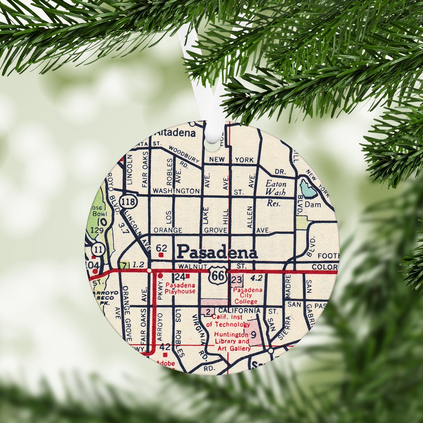 Pasadena California Vintage Map Christmas Ornament