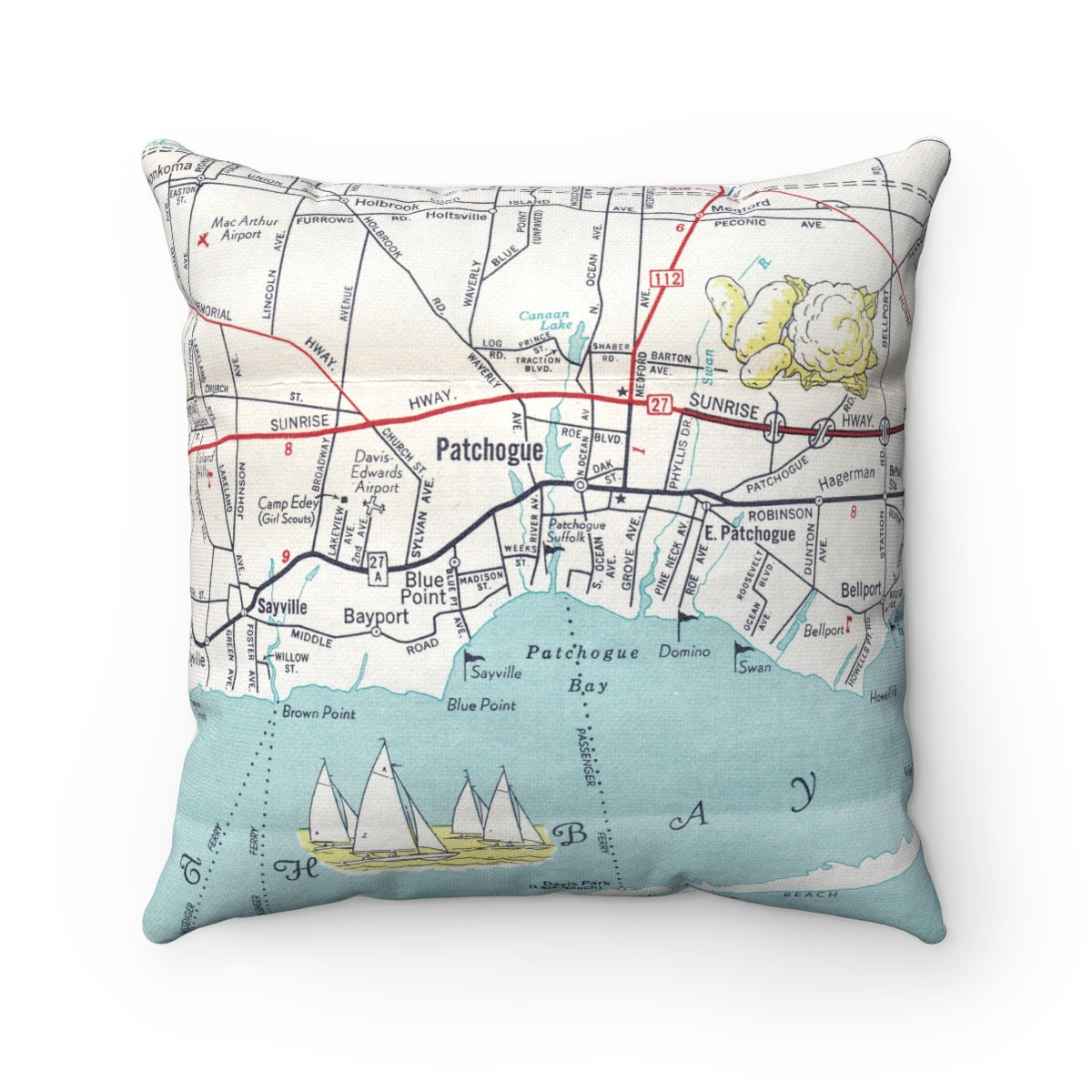 Patchogue New York vintage map pillow