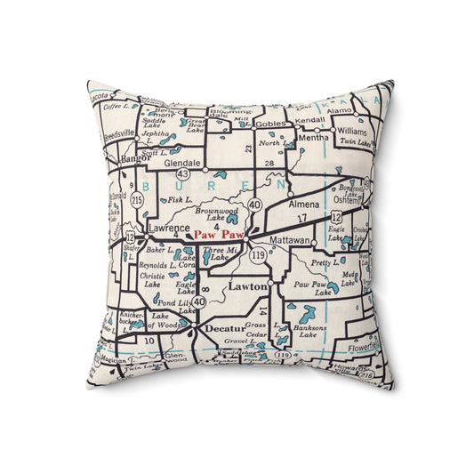 Paw Paw Michigan vintage map pillow