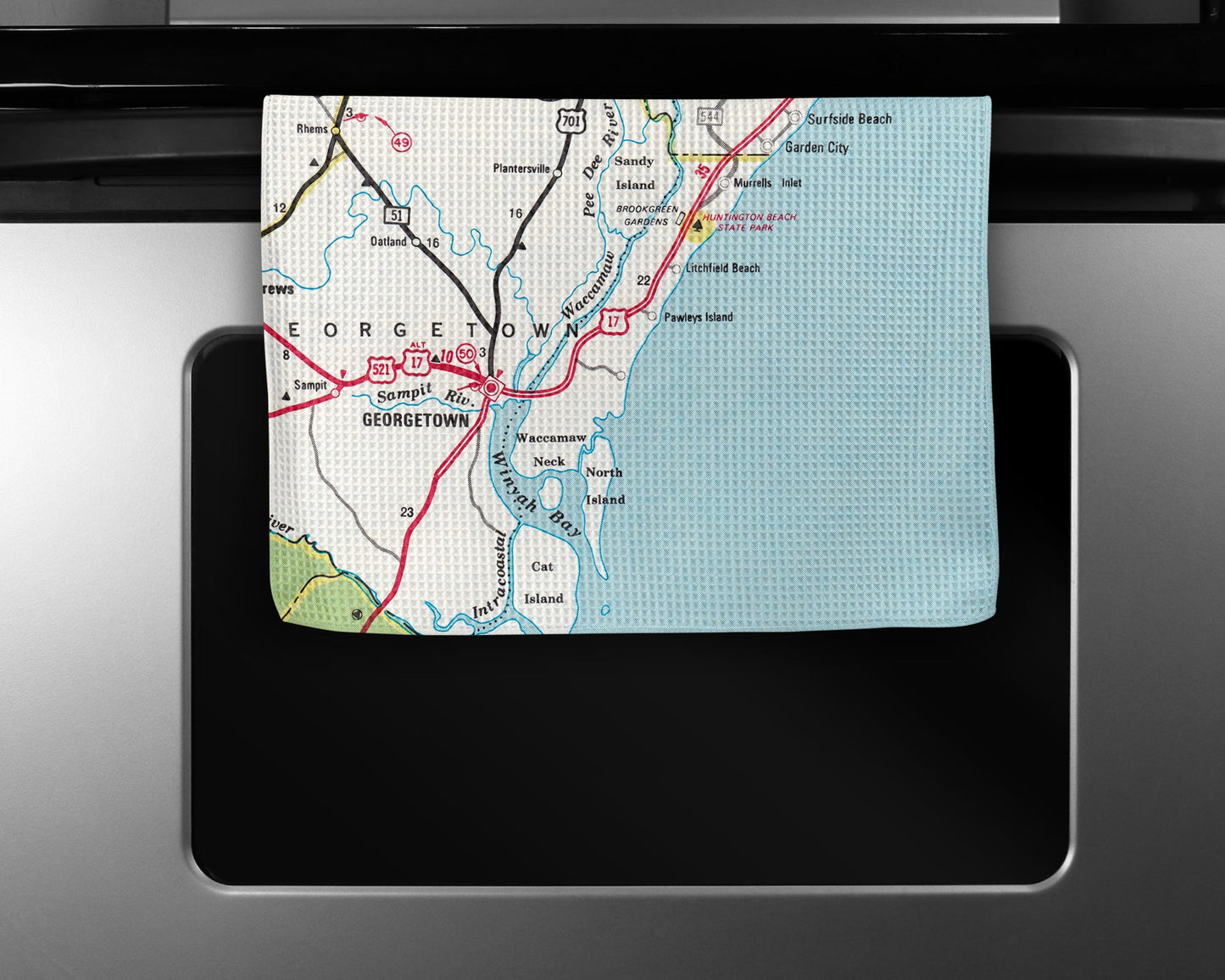 Pawleys Island South Carolina Map Tea Towel | Waffle-Weave Kitchen Towel Gift
