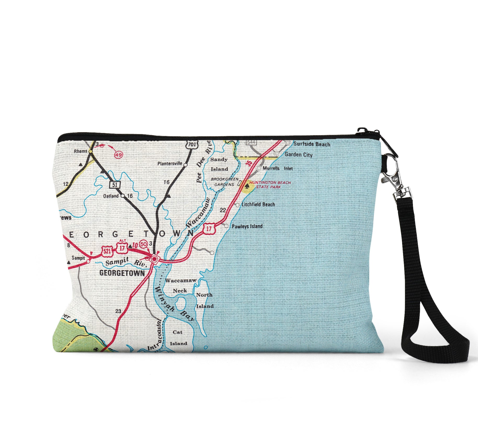 Pawleys Island South Carolina map wristlet travel pouch