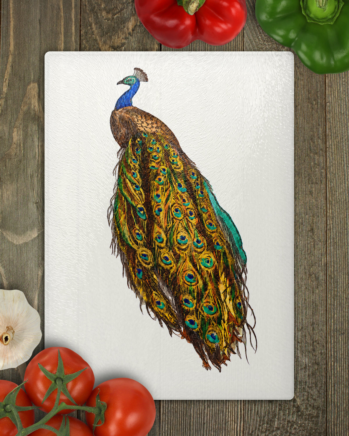 Vintage Peacock Glass Cutting Board | 1873 French Lithograph