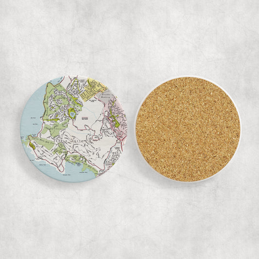Pebble Beach California Map Coasters | Set of 4 Vintage Pebble Beach California Drink Coasters | Travel-Inspired Home Decor