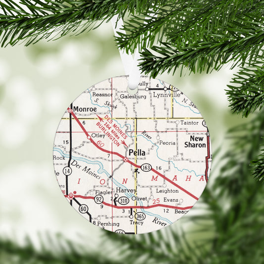 Pella Iowa Vintage Map Ornament