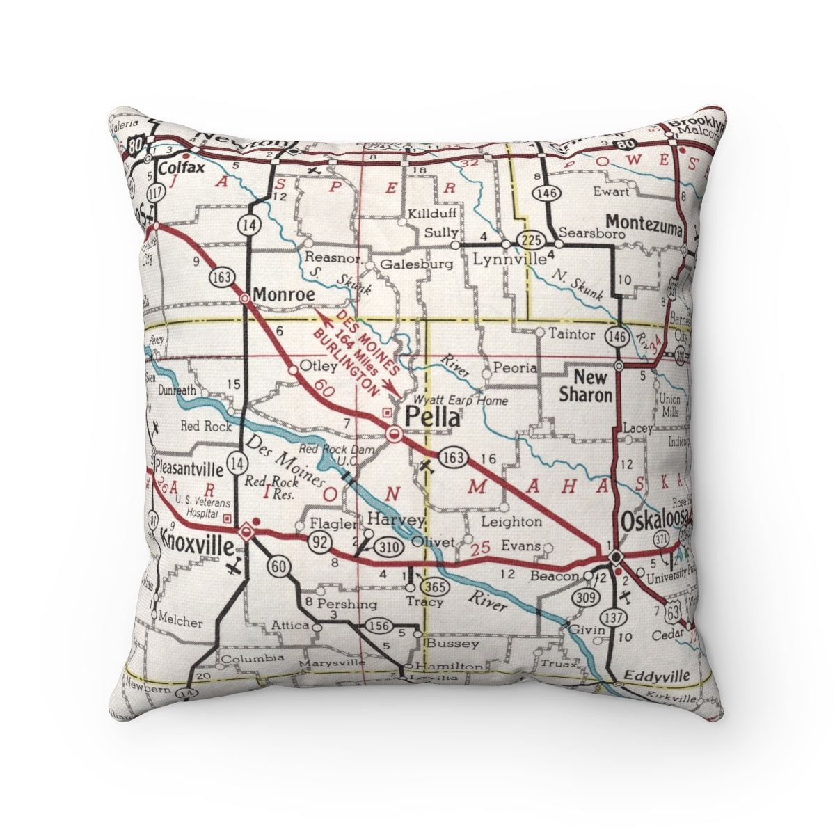 Pella Iowa vintage map pillow
