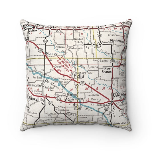 Pella Iowa vintage map pillow