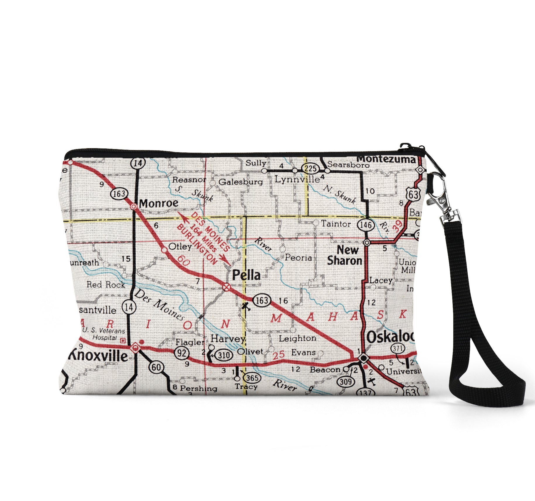 Pella Iowa map wristlet travel pouch
