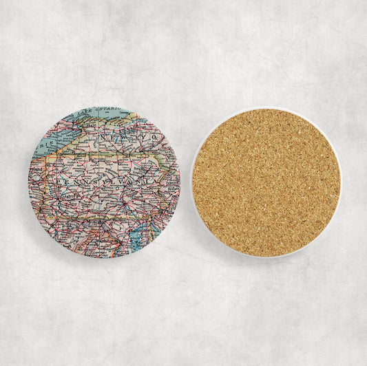 Pennsylvania Map Coasters | Set of 4 Vintage Pennsylvania Drink Coasters | Travel-Inspired Home Decor