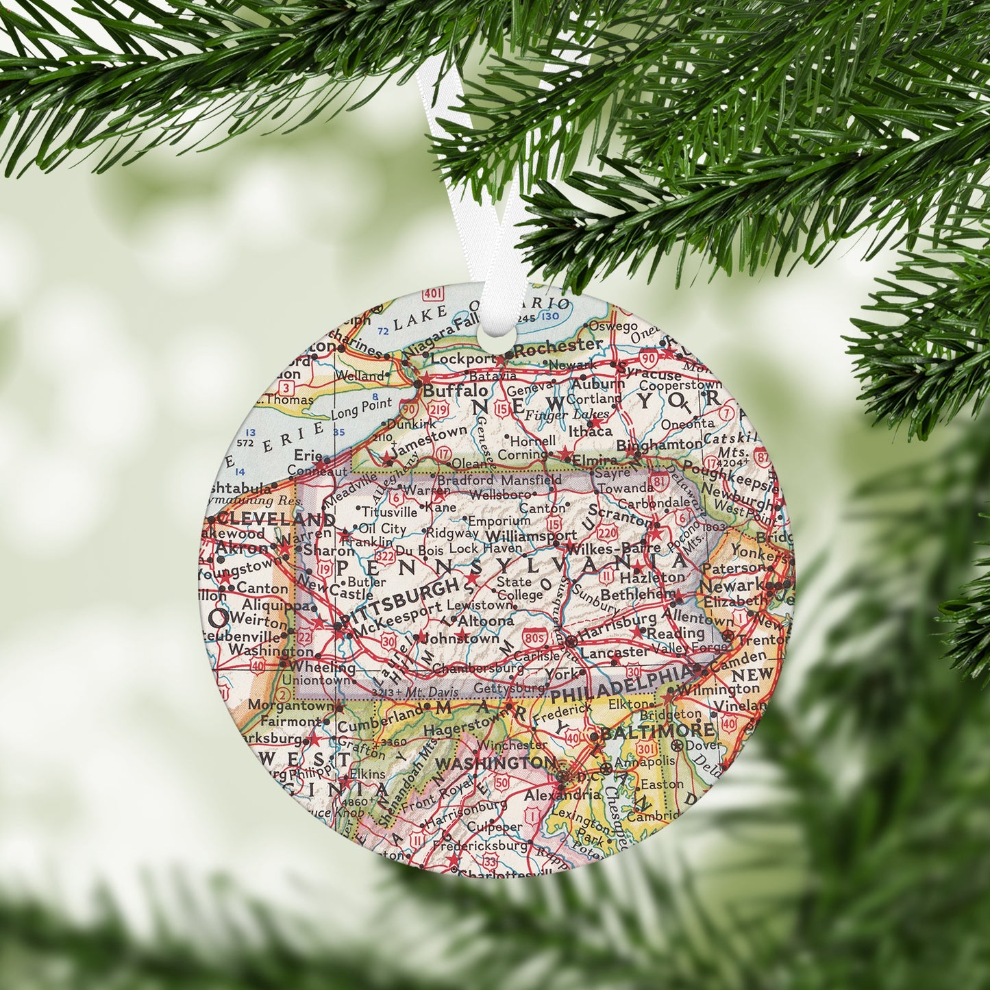 Pennsylvania Vintage Map Ornament