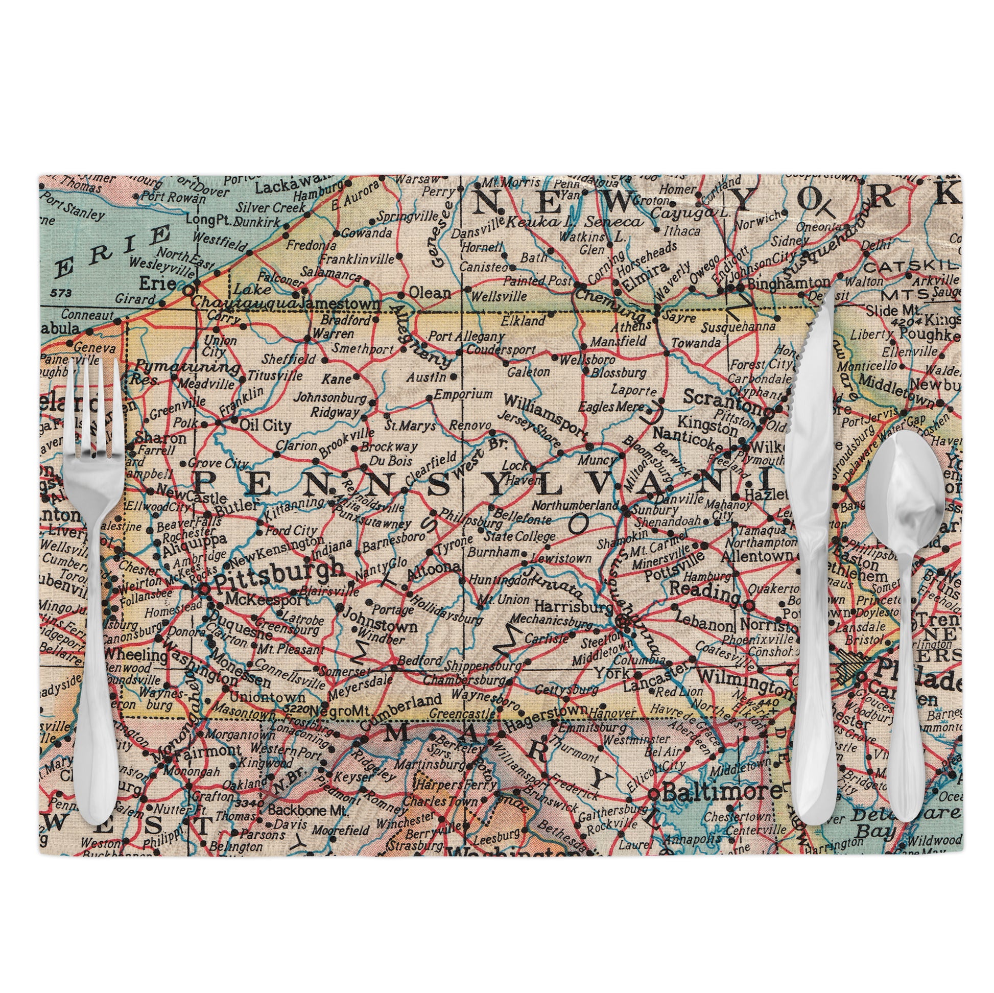 Pennsylvania Vintage Map Placemats Set of 4