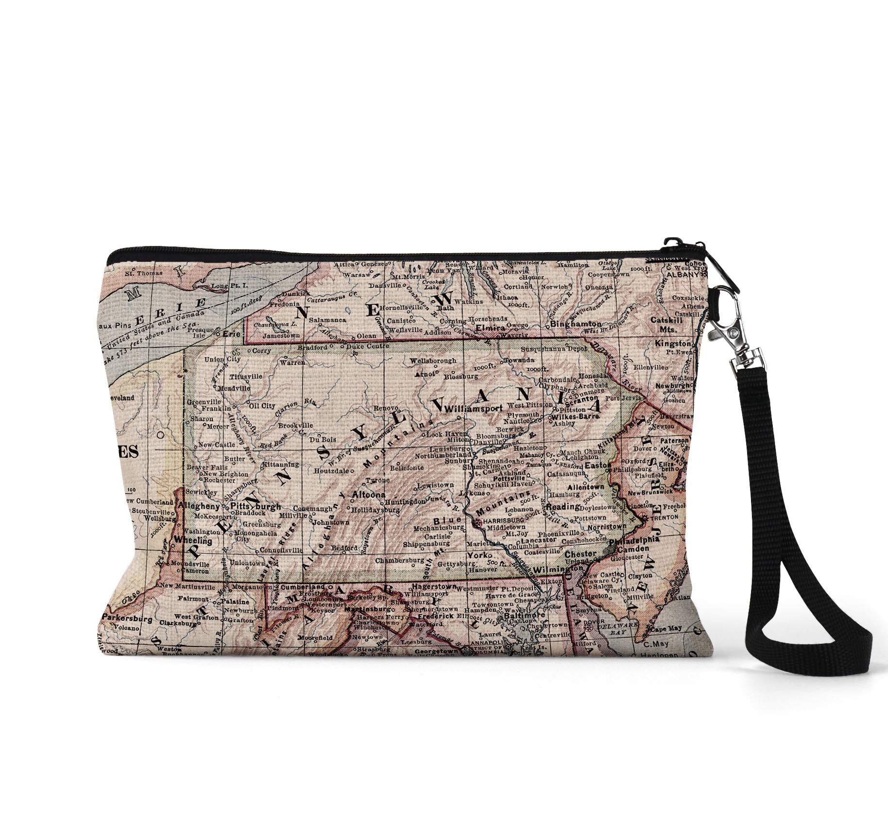Pennsylvania map wristlet travel pouch