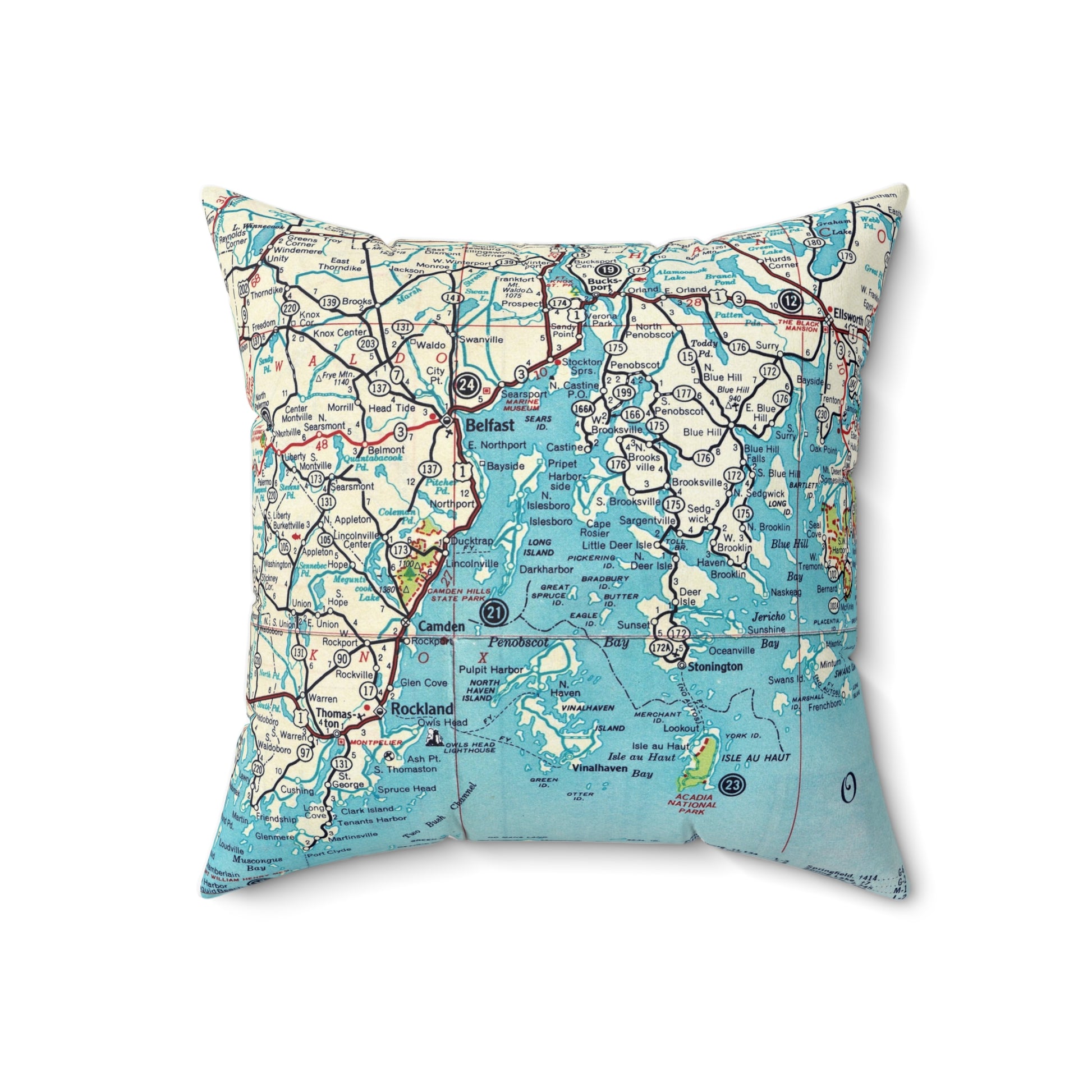 Penobscot Bay Maine vintage map pillow