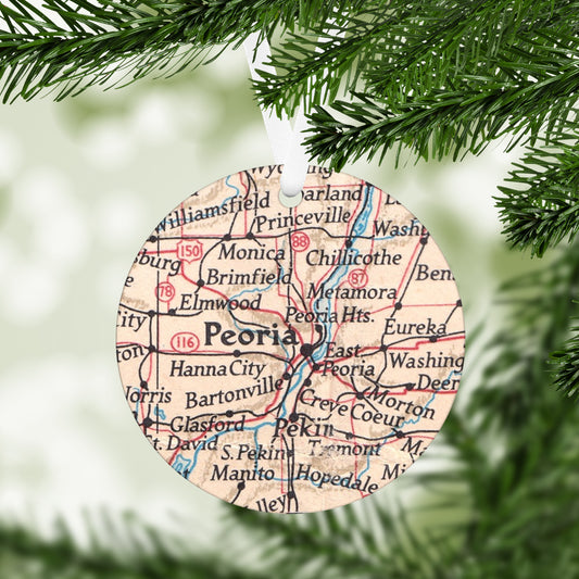 Peoria Illinois Vintage Map Ornament | Peoria Illinois Travel Christmas Ornament