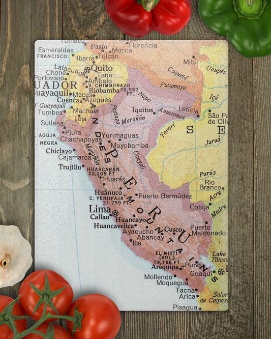 Peru vintage map glass cutting board
