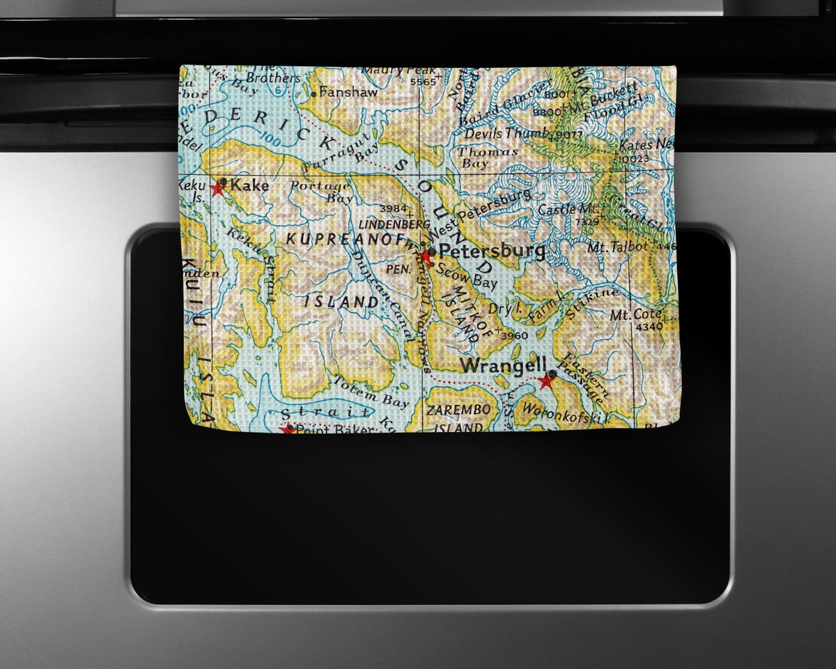 Petersburg Alaska Map Tea Towel | Waffle-Weave Kitchen Towel Gift