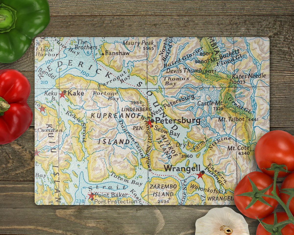 Petersburg Alaska Vintage Map Glass Cutting Board