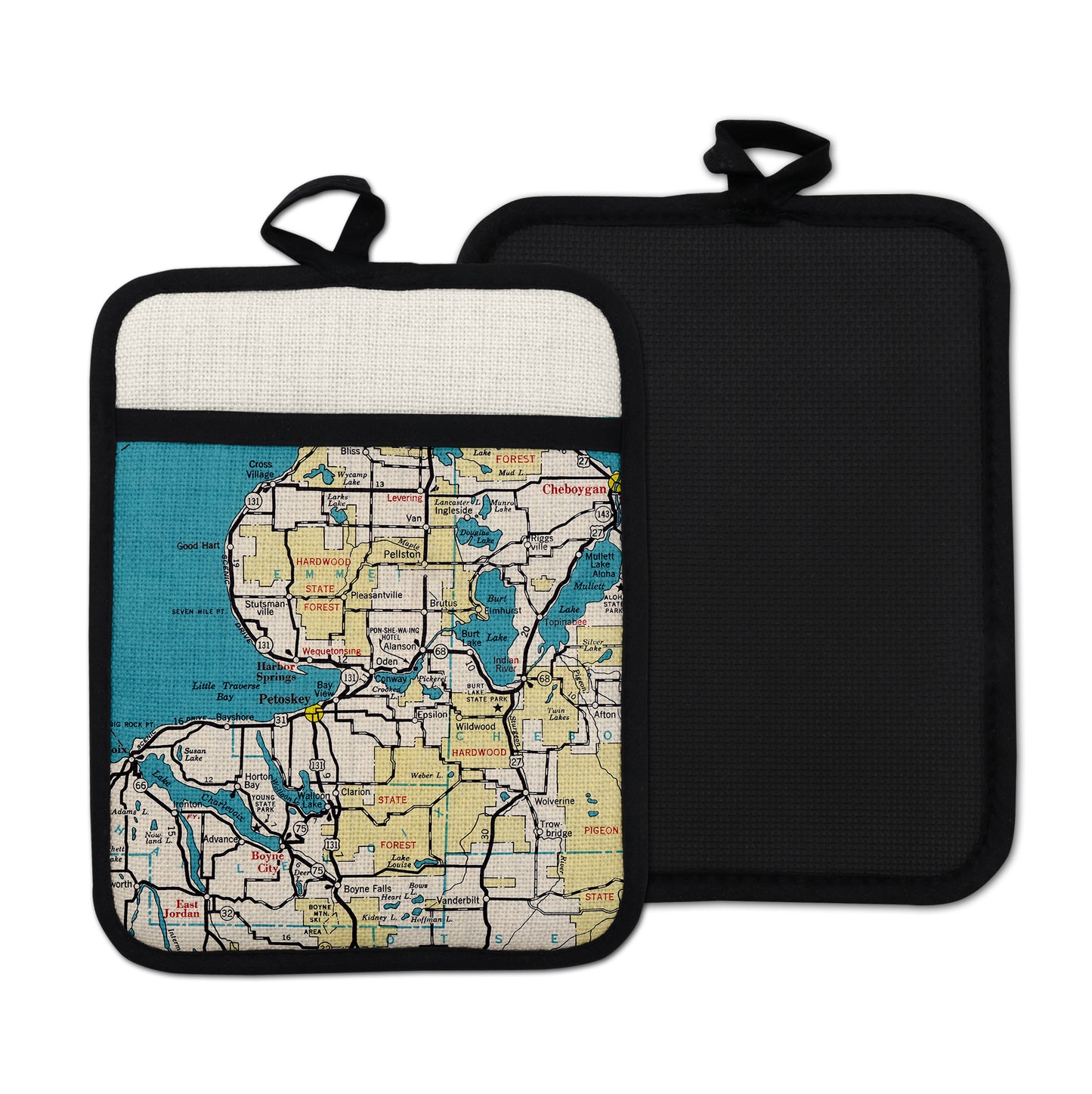 Petoskey Michigan vintage map hot pad kitchen decor