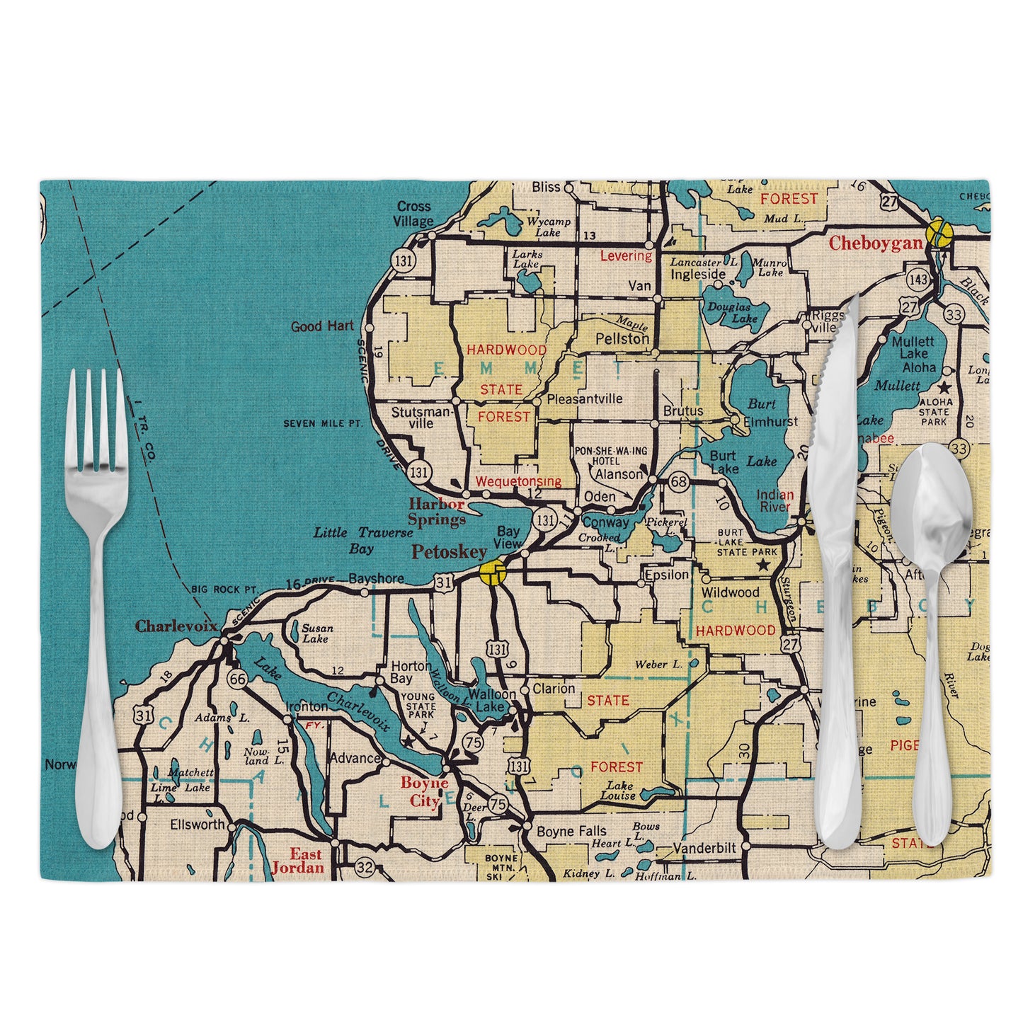 Petoskey Michigan Vintage Map Placemats Set of 4
